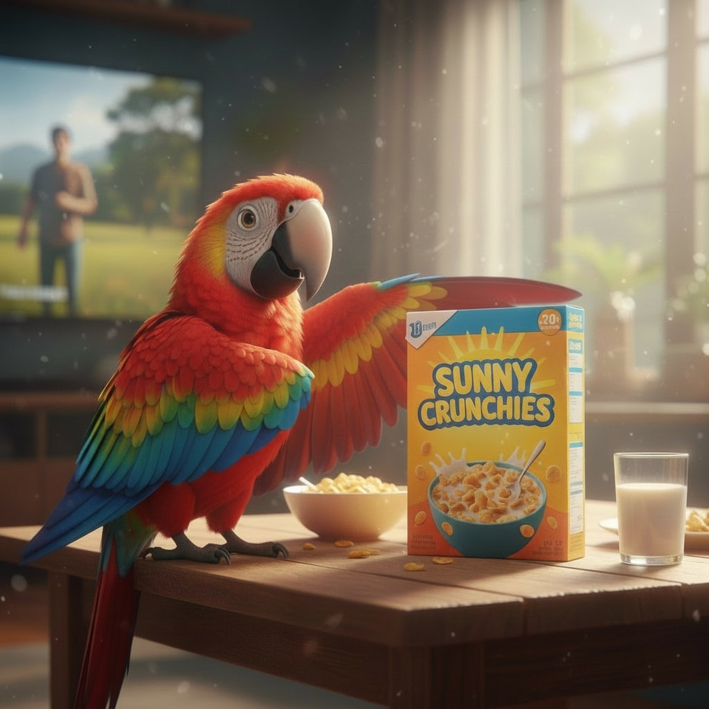 muesli werbespot mit papagei